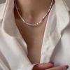 Fragmento Cuadrado Plateado Varios Perlas de Laurel Collar Estilo Lujo Ligero Coreano Cadena para Clavícula Nicho Elegante de Alta Calidad para Mujeres