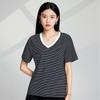 Camiseta Clásica Sea Soul Combinable Cómoda Rayada Cuello en V Holgada Manga Corta 25 Años Verano Nuevo Hombro Manga Corta