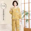 Conjunto de Pijama de Primavera e Verão para Mulheres de Meia-Idade e Idosas, Manga Longa Calça Longa, Novo Estilo Chinês Algodão Seda Roupa de Casa para Mãe, Viscose