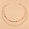 Colar de corrente multicamadas transfronteiriço europeu e americano, colar multicamadas feminino com corrente de lâmina de cristal e strass coloridos