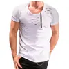 Nueva moda casual para hombre estilo europeo y americano, nueva camiseta de manga corta con decoración de cremallera de flor quemada, ropa para hombre