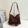 Bolsa Grande com Franjas Nova Outono e Inverno Feminina Nova Bolsa Feminina Bolsa de Ombro Feminina Popular Retrô Bolsa Transversal Simples