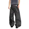 Calça jeans masculina estilo retrô americano com design de botões longos curvos, outono, moda de rua, solta, perna larga, comprimento do chão, moderna
