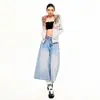 Calça Jeans Cropped Vintage Lavada Estilo Retrô Americano, Jeans Wide-Leg Soltinho Emagrecedor, Estilo Preguiçoso, Versátil e Confortável para Outono e Inverno