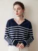 Nova Camisa de Base de Tricô de Caxemira Outono e Inverno para Mulheres, Gola Polo de Manga Longa, Design Listrado, Fashionável e Versátil, Macia e Sedosa, Amiga da Pele