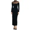 Vestido Bodycon Social de Renda Semi-Transparente com Manga Longa Ajustado na Cintura, Novo para o Outono de 2025, Estilo Socialite