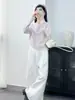 Foto Real de Camiseta Blanca de Algodón de Bambú con Cuello Henry de Manga Larga para Mujer, Ropa Interior Holgada y Cómoda, Camiseta Básica de Cuello Redondo para Otoño e Invierno