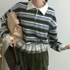 Sudadera de rayas con retazos de encaje de moda de alta gama para mujer de Dongdaemun, Corea