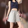 Shorts Deportivos Anchos para Mujer para Verano, Delgados, Nuevo Estilo 2025, Casual de Cintura Alta, Petite, Shorts Grises de Secado Rápido de Cinco Puntos