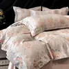Algodón Agradable para la Piel Jacquard Tejido de Color Juego de Cama de Cuatro Piezas Funda de Edredón de Algodón Puro Funda de Almohada Sábana Plana Sábana Ajustable Juego Doble para el Hogar de Cuatro Estaciones