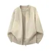 Venta al por mayor transfronteriza: Nuevos estilos otoño/invierno, cárdigan de punto estilo americano de corte holgado, cuello redondo, patrón jacquard, moderno y a la moda