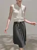 Colete Tricotado Polo Sem Manga Retrô para Roupa de Verão Feminina, Camisa Slim e Estilosa que Reduz a Idade, Top Curto com Lapela