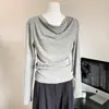 Top de diseño sutil con cuello de solapa para mujer, temporada Primavera/Otoño 2026, Absolutamente Hermoso, Dulce y Picante, Camiseta de manga larga de un solo hombro, Ajuste ceñido, Top básico perezoso