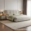 Cama de Tela Estilo Retro Crema para Dormitorio Principal Cama Doble de Chenilla de 1.8m Cama con Almacenamiento Minimalista Moderna Cama de Boda Cama de Tela