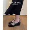 Sapatos Baixos Femininos Estilo Francês em Pele de Cordeiro com Laço, Sapatilhas, Sapatos de Salto Baixo para Festa, Sapatos Mary Jane Retrô Pretos