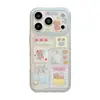 Diseño de collage de oso azul leche, adecuado para funda de teléfono Apple 17, iPhone 18 Pro, diseño transparente lindo con acentos en forma de corazón en los lados, también disponible para iPhone 15 y 16