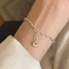 Pulsera Colgante Corazón Arcoíris de Plata de Ley S925 Estilo Ins Pulsera Sencilla DIY para Niñas y Mejores Amigas Joyería de Moda