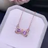Collar de Amatista Natural en Forma de Corazón, Superficie de Anillo Clásica, Cuerpo Completamente Limpio, Finamente Incrustado con Piedra Principal de 4 mm, Plata 925