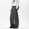 Calças Plissadas Pretas Masculinas para Primavera e Outono com Bom Caimento Largas de Perna Larga Casuais High Street Calças Sociais Retas