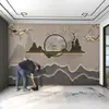 Papel de Parede estilo chinês grade paisagem papel de parede sala de chá loja de banho de pés parede de fundo decoração tecido de parede Clube Recepção parede de bar tecido de parede