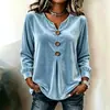 2026 Comercio exterior transfronterizo europeo y americano Amazon nuevo top de terciopelo para mujer elegante de manga larga con botones y cuello en V Camiseta