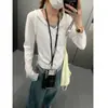Mochie Otoño Nueva Llegada Bloque de Color Falso Dos Piezas Cintura Fruncida Plisada Adelgazante Sudadera con Cordón Manga Larga Camiseta MQ1649