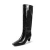 Blogger de Moda ~ Botas Rectas Elegantes de Cuero Genuino con Punta Cuadrada Pequeña para Modificar la Forma de la Pierna Tacón Alto Botas Francesas Maillard para Mujer