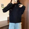 Suéter franjado estilo francês, de nicho, curto, gola redonda, modelagem solta, nova coleção outono/inverno, blusa de tricô casual