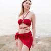 Moda Transfronteriza Nuevo Traje de Baño Simple de Tres Piezas para Mujer con Abertura Color Sólido Estilo de Cuello Chica Caliente en Línea Estilo Europeo y Americano