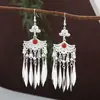 Pendientes Miao Étnicos de Borla Larga Estilo Nuevo, Pendientes Exagerados de Declaración de Moda Estilo Étnico de Plata Miao de Lujo Ligero