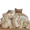 Juego de cuatro piezas de algodón 100% teñido en hilo, lavado, estilo ins Clase A, con rayas mixtas de jacquard y cuadros, etiqueta de tejido relajado, ropa de cama de algodón puro