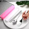 Conjunto de Talheres de Aço Inoxidável Portátil Conjunto de Três Peças para Mesa Caixa de Palha de Trigo Garfo Colher Hashi Conjunto de Presente