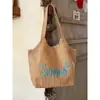Bolso de mano tejido estilo rústico para mujer, bolsa de paja de verano con gran capacidad y bordado de letras, adecuado para ir al trabajo, de hombro y de mano