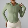 Chaqueta Deportiva Europea y Americana Transfronteriza Nueva de Manga Larga con Capucha para Correr Fitness Ropa con Cremallera Chaqueta Larga de Yoga