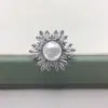 Anillo de Perla de Agua Dulce Natural Zhuji, Joyería de Perlas Copo de Nieve Totalmente Incrustada con Circonita de Alta Gama, Accesorios de Mano de Moda, Suministro al por Mayor