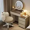 Tocador Pequeño de Madera Maciza para Dormitorio, Estilo Minimalista Moderno para Apartamentos Pequeños, Tocador de Maquillaje Estilo Vintage Retro con Gabinete de Almacenamiento Integrado