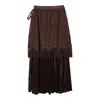 Falda Plisada de Encaje con Borlas de Moda Feiyuan para Mujer, Nueva Falda Media de Terciopelo Versátil de Color Sólido Otoño/Invierno