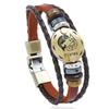 Pulseira Punk Transfronteiriça Nova de Couro de Vaca 12 Constelações Joias Europeias e Americanas Pulseira de Couro Vintage Tecida à Mão com Contas