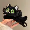 Pasador de Gato Negro Lindo de Dibujos Animados Pinza de Felpa para Mujer Clip de Tiburón Grande Otoño e Invierno Elegante Adorno para el Cabello en la Parte Posterior de la Cabeza