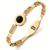 Pulsera impermeable de acero inoxidable chapado en oro real, circonita ecológica no descolorante, concha, números romanos, pulsera de acero de titanio