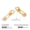 Pendientes de Acero Inoxidable Transfronterizos Estilo Ins Incrustaciones de Diamantes Clips de Papel de Diseño Simple Pendientes Impermeables Elegantes de Oro de 18K