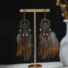 Nuevos Pendientes Largos con Borlas de Plumas Tejidas Estilo Étnico Retro para Mujer, Pendientes Huecos de Alta Gama Bohemios