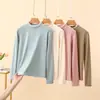 Camiseta Base Térmica de Nano Polar con Cuello Medio-Alto para Mujer, Camiseta de Manga Larga con Capa Interior Engrosada y Ribete de Encaje, Top Versátil de Corte Ajustado