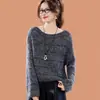 Suéter de Tricô Espesso Estiloso Versátil Novo Outono/Inverno 2026 para Mulheres, Suéter Listrado de Manga Longa, Blusa Solta Emagrecedora, Tendência