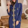 Vestido A833 Modelo Nuevo Cosido a Mano con Borde Dorado, Cuello en V, Tubo Dorado con Pedrería para Fiesta y Festival