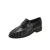 2026 Nuevo Estilo Mocasines de Piel de Anguila para Mujer Zapatos Pequeños de Cuero Arrugado Retro Punta Cuadrada Tacón Bajo Slip-ons para Viaje Diario Zapatos Individuales