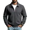 Chaqueta de otoño para hombre de color liso con textura de gofre, solapa y dobladillo acanalado, prenda exterior casual de manga larga para exportación a Europa y América