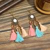 Pendientes vintage largos con borlas y gancho para la oreja, estilo bohemio antiguo, color vino tinto, modernos, de alto valor para mujer, venta al por mayor