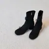 Botines Retro Franceses de Punta Redonda con Tacón Grueso para Mujer 2026 Otoño e Invierno Nuevo Estilo Botas de Punta Redonda con Lazo Botas de Tacón Alto Botas Ajustadas