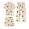 Pijama de Verano para Niñas, Camiseta de Manga Corta y Pantalones Largos, Nuevo Cárdigan Estilo Coreano, Conjunto de Tres Piezas para el Hogar para Niños Mayores